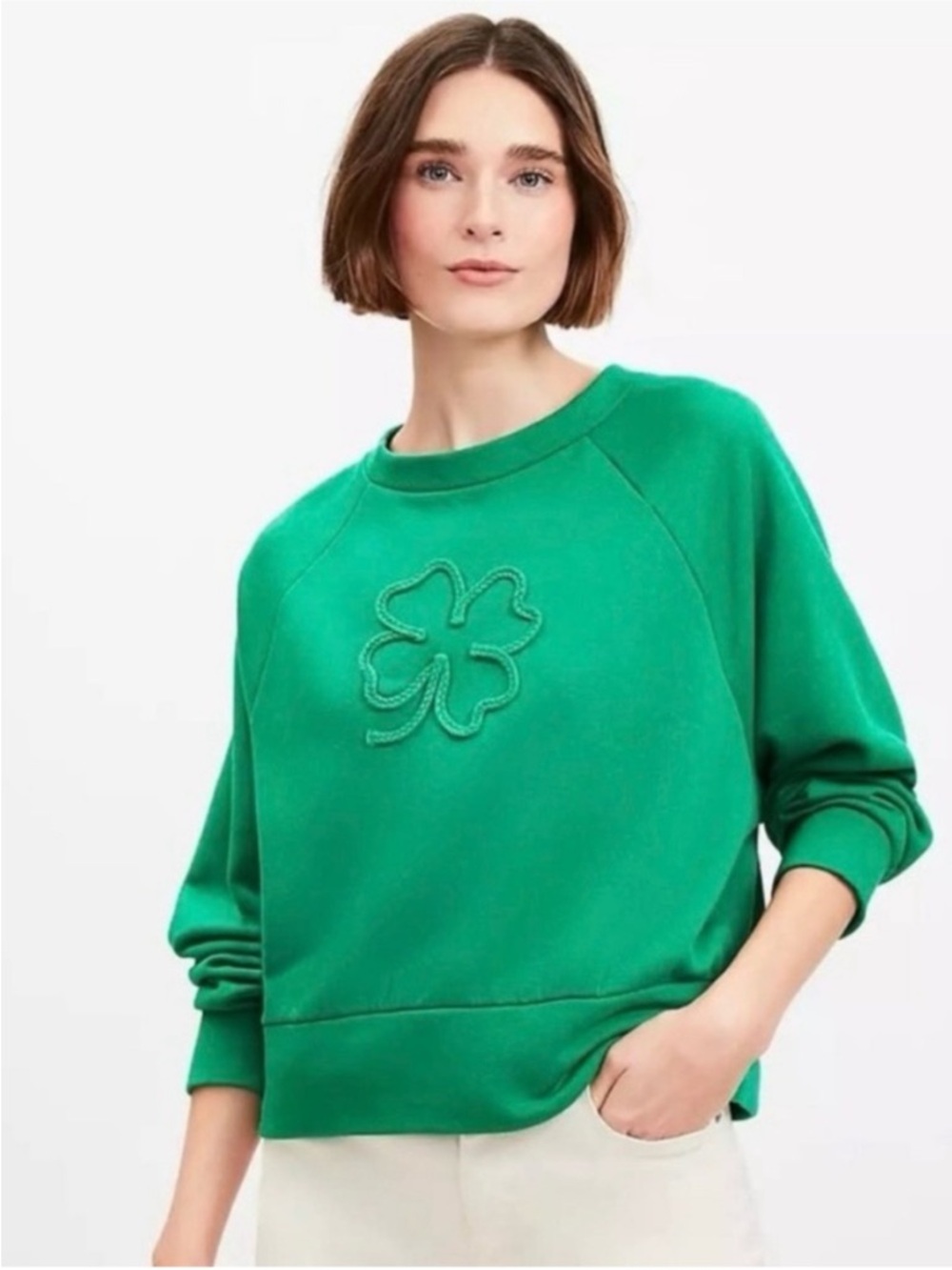 LOFT Shamrock Sweatshirt size L oversized lucky green NWOT 291